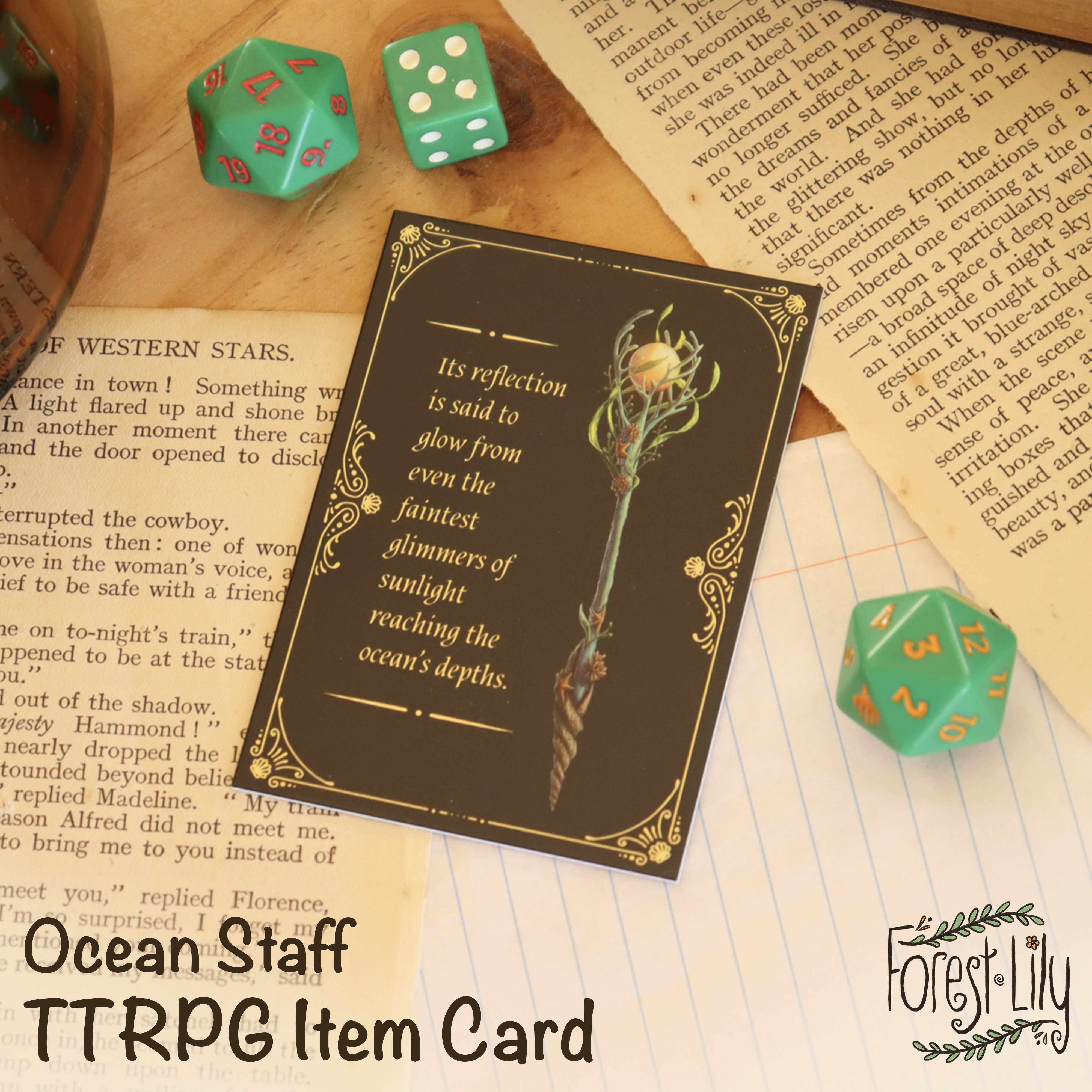Ocean Staff TTRPG Home Brew Item Card - Flavour Quote