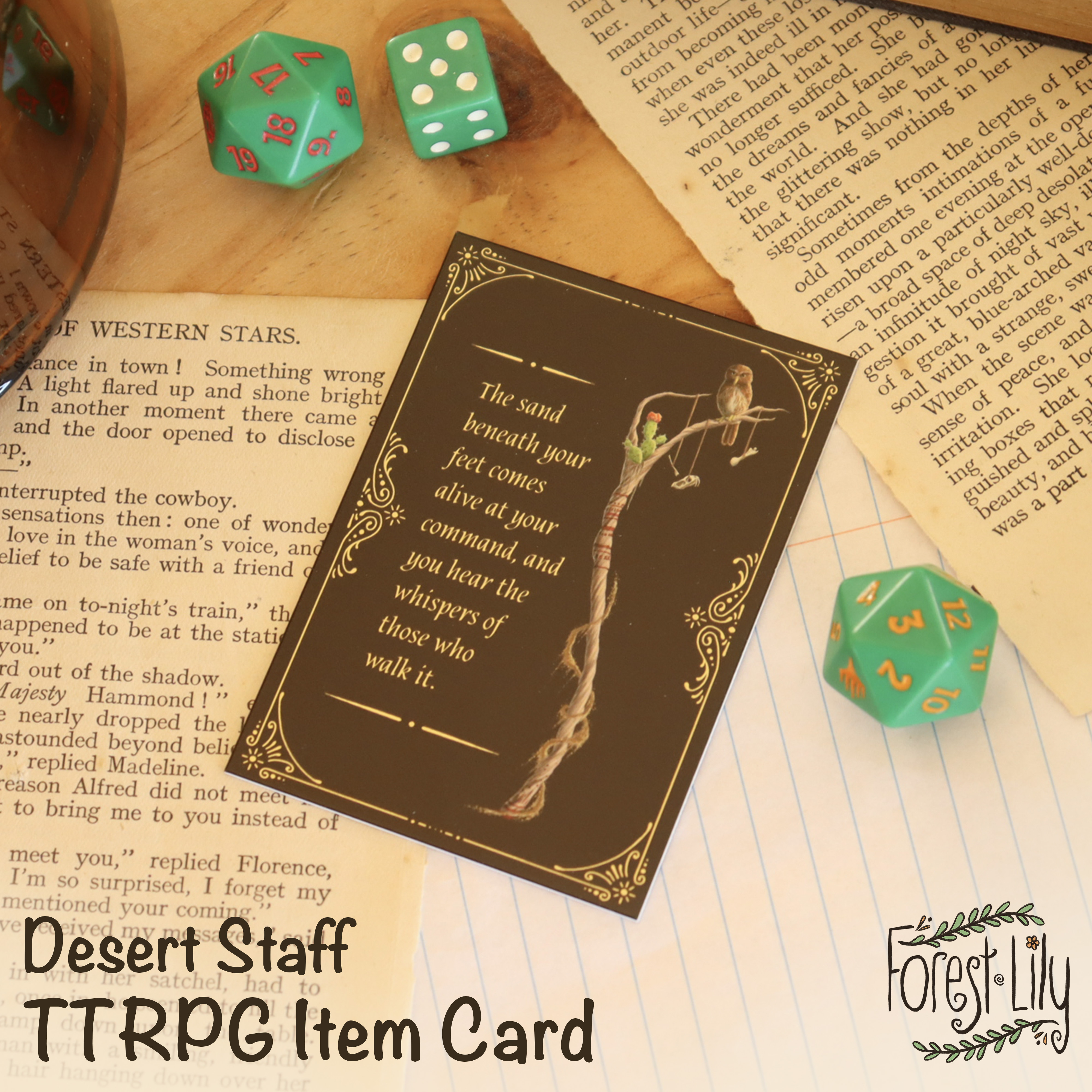 Desert Staff TTRPG Home Brew Item Card - Flavour Quote
