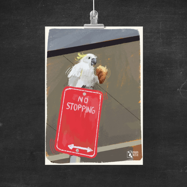 Cockatoo with a croissant poster