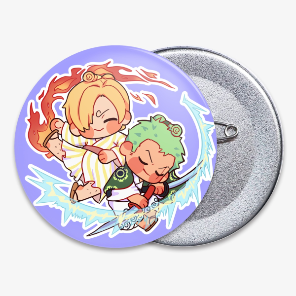 Soft Touch Badge Button Pin - Roronoa Zoro & Vinsmoke Sanji Stealth Black - One Piece Anime