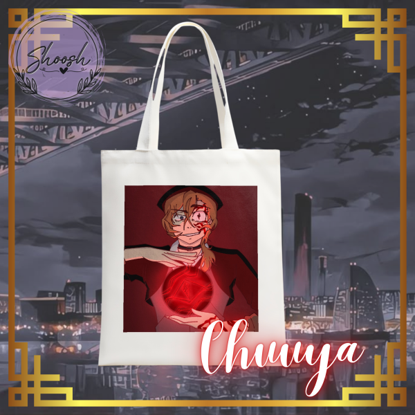 Chuuya Vertical Part-print Canvas Tote Bags - 13.7″x15.7″(35x40cm)