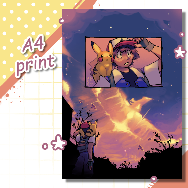 ash pikachu and ho-oh print