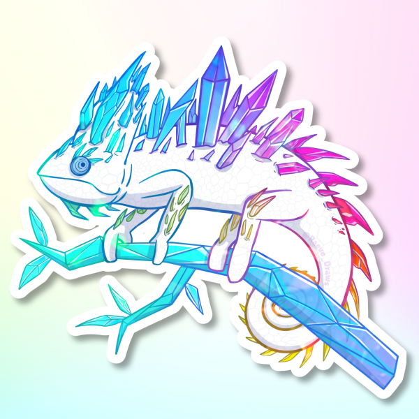 White and Rainbow Crystal Chameleon: Pride Sticker