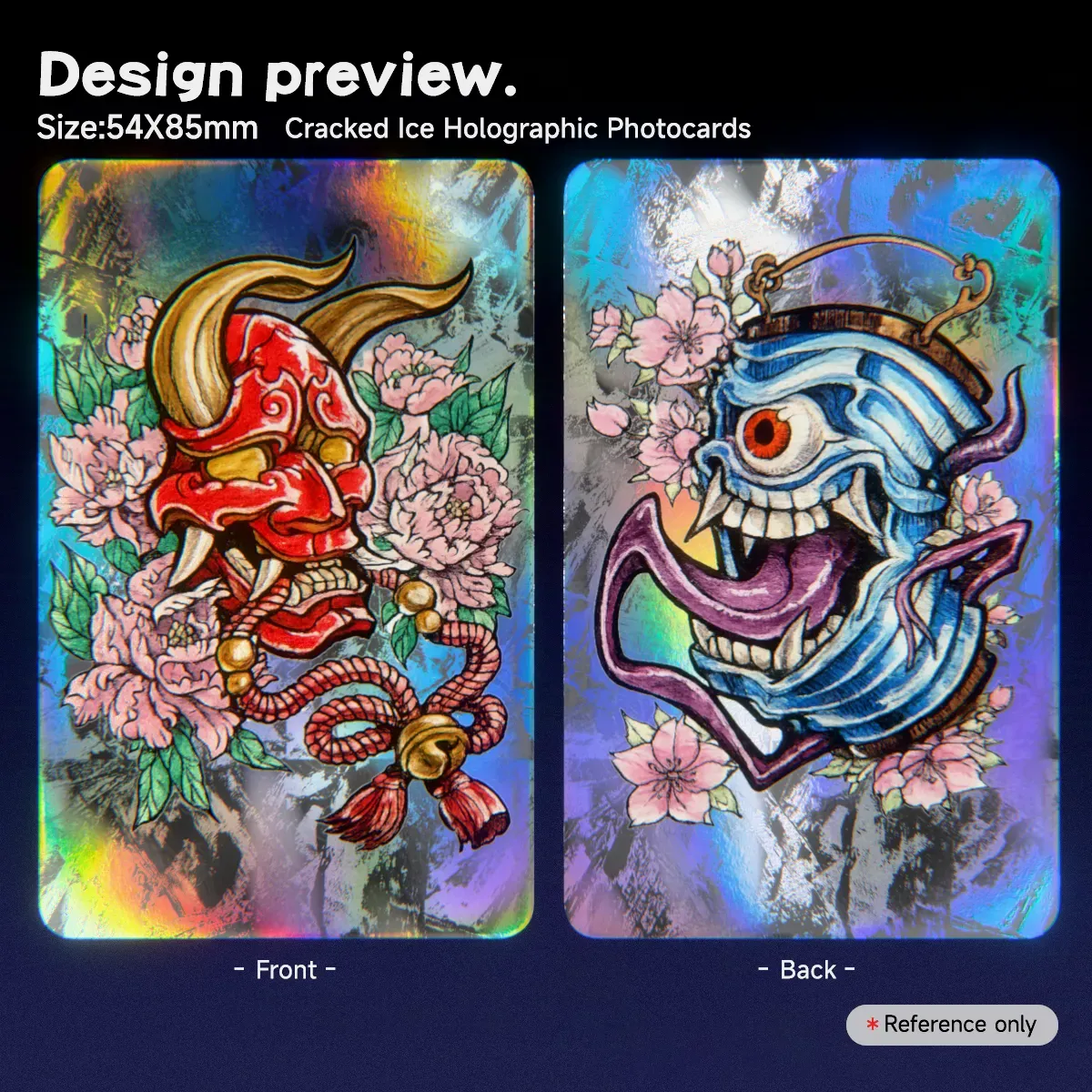 Cracked Ice Holographic Photocards Japanese style illsutrations