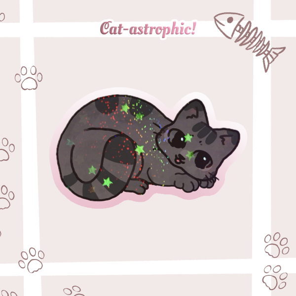 Grey Tabby Cat Glitter Sticker