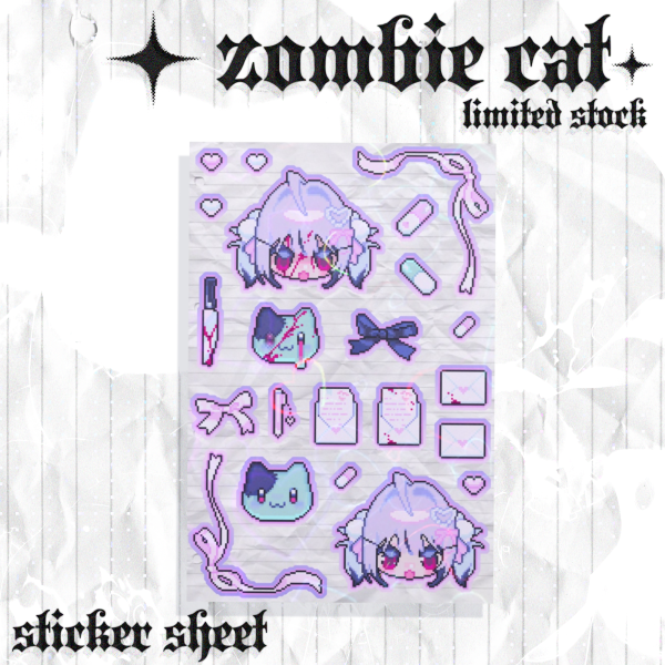 ♡ Zombie Cat Sticker Sheet ⊹ ࣪ ˖