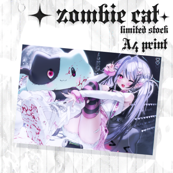 ♡ Zombie Cat A4 Print ⊹ ࣪ ˖