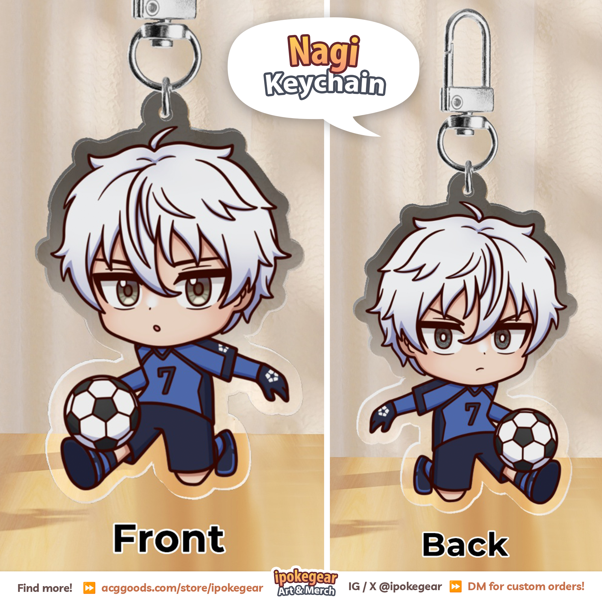 Nagi Keychain (2-Sided) Blue Lock