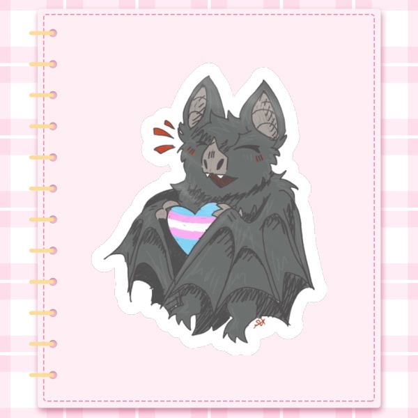Trans Pride Heart Bat Die Cut Stickers