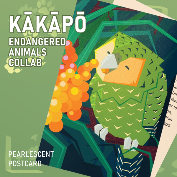 Kakapo Owl-Parrot Bird | Endangered Animals Collab | Pearlescent Postcard