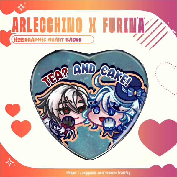 Hoyoverse Pride Collab - Arlecchino x Furina Arlefuri Heart Shape Holographic Badges
