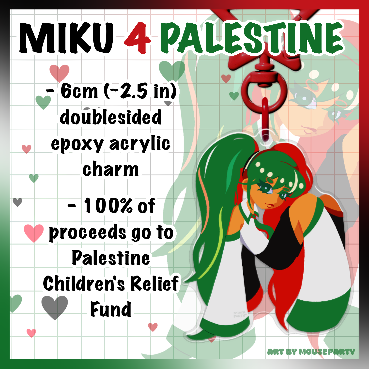 VOCALOID | Miku 4 Palestine Epoxy Acrylic Charm [PCRF]