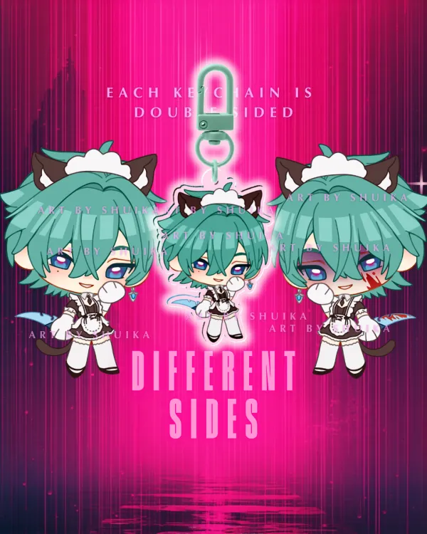 *special DIFFERENT sides* CAT MAID LOHEN GENSHIN IMPACT Clear Acrylic Keychains