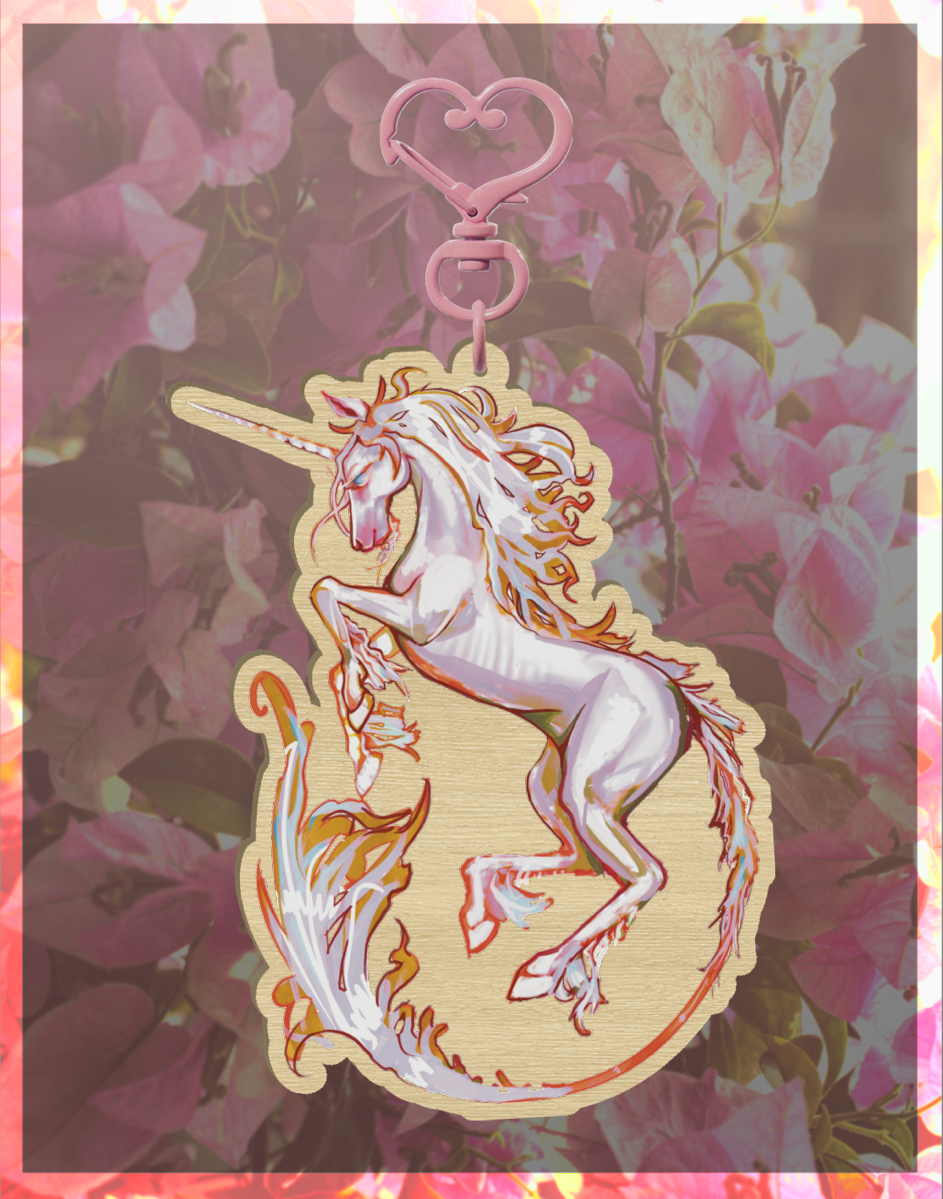 Unicorn Wood Keychain