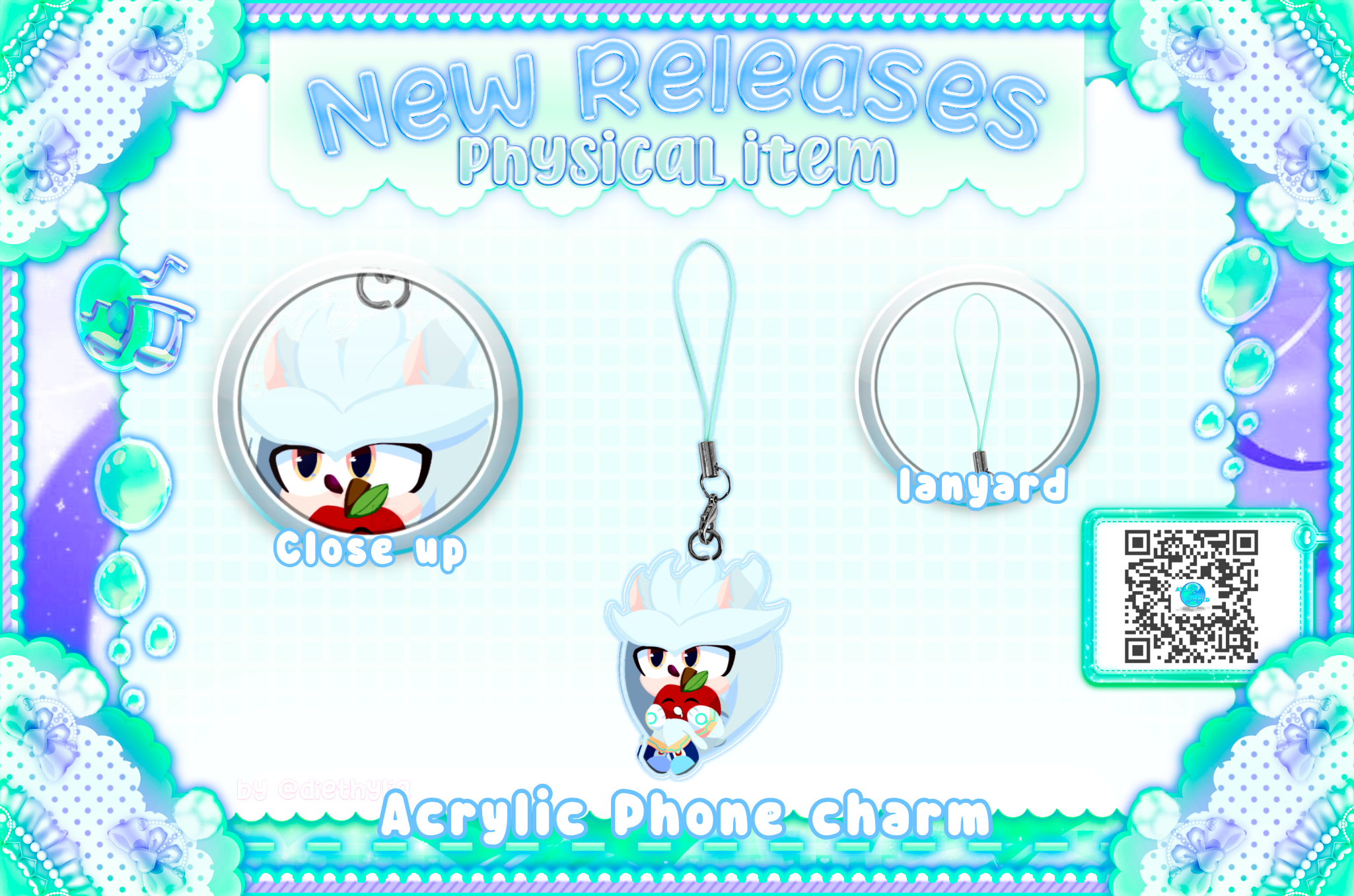 Silver the hedgehog hug apple chibi / acrylic phone charm