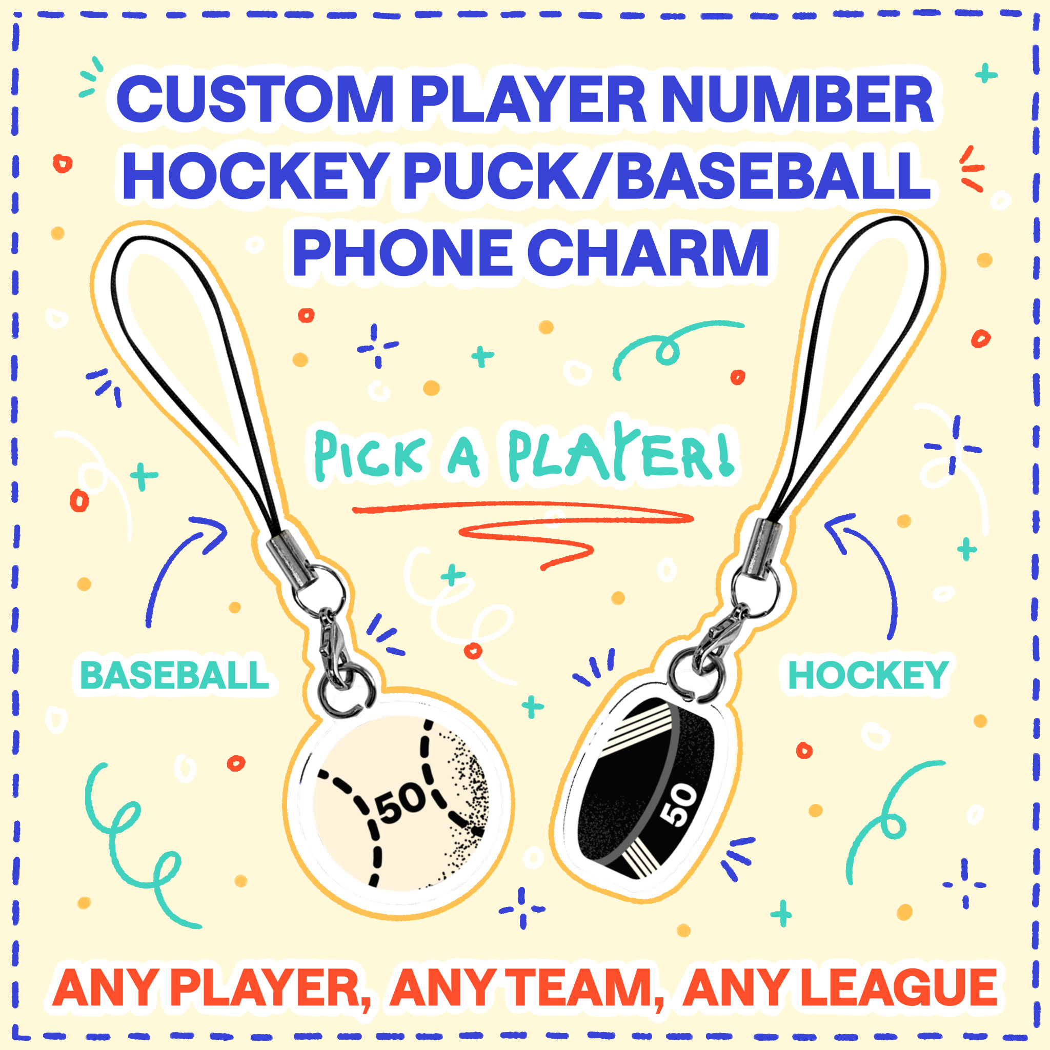 Custom Player Puck/Baseball Phone Charm (YCH)