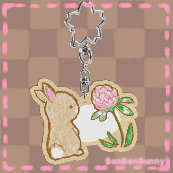 Clover Bunny Wooden Keychain