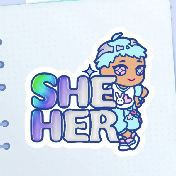 She/Her Cute Hot Foil Stickers