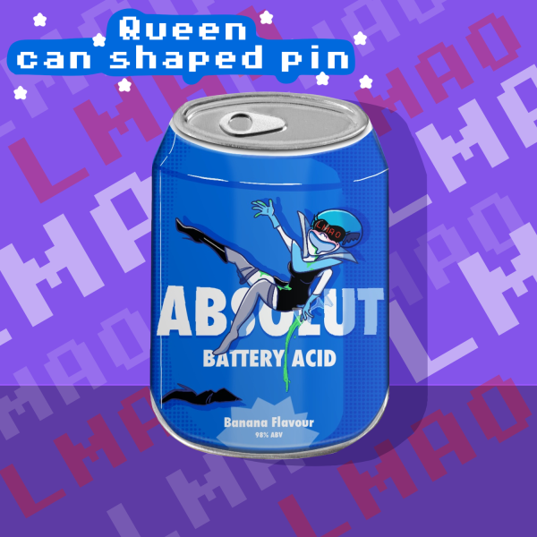 Deltarune Queen Absolut Battery Acid can pin badge