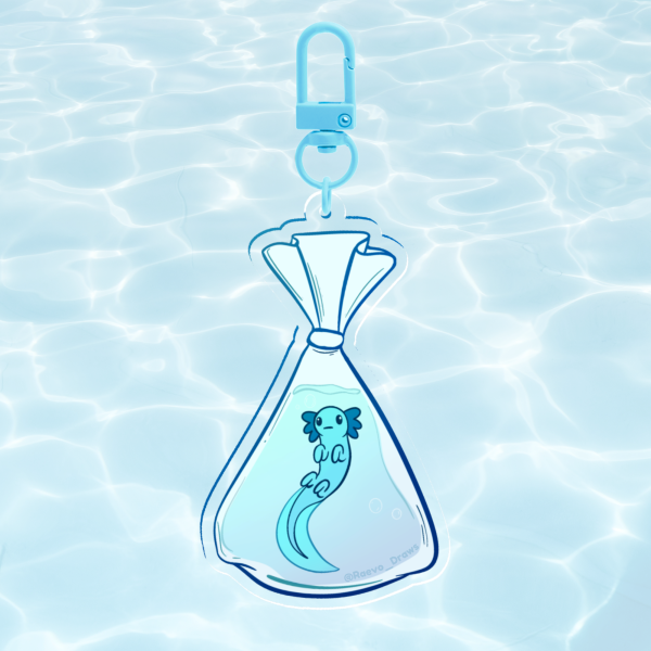 Blue Bagged Axolotl Keychain