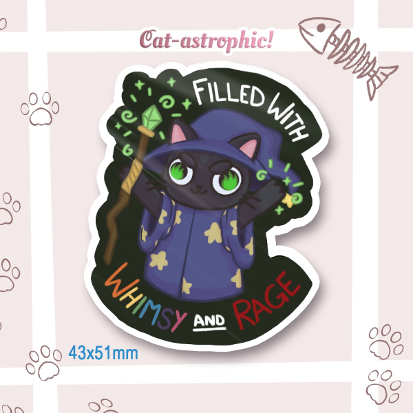 Whimsy and Rage Wizard Cat Glossy Sticker