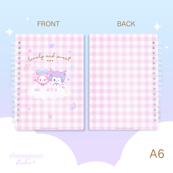 A6 PVC Double-side Spiral Notebook - Kawaii Bunnies, pastel pink, cute illustration, art stationary