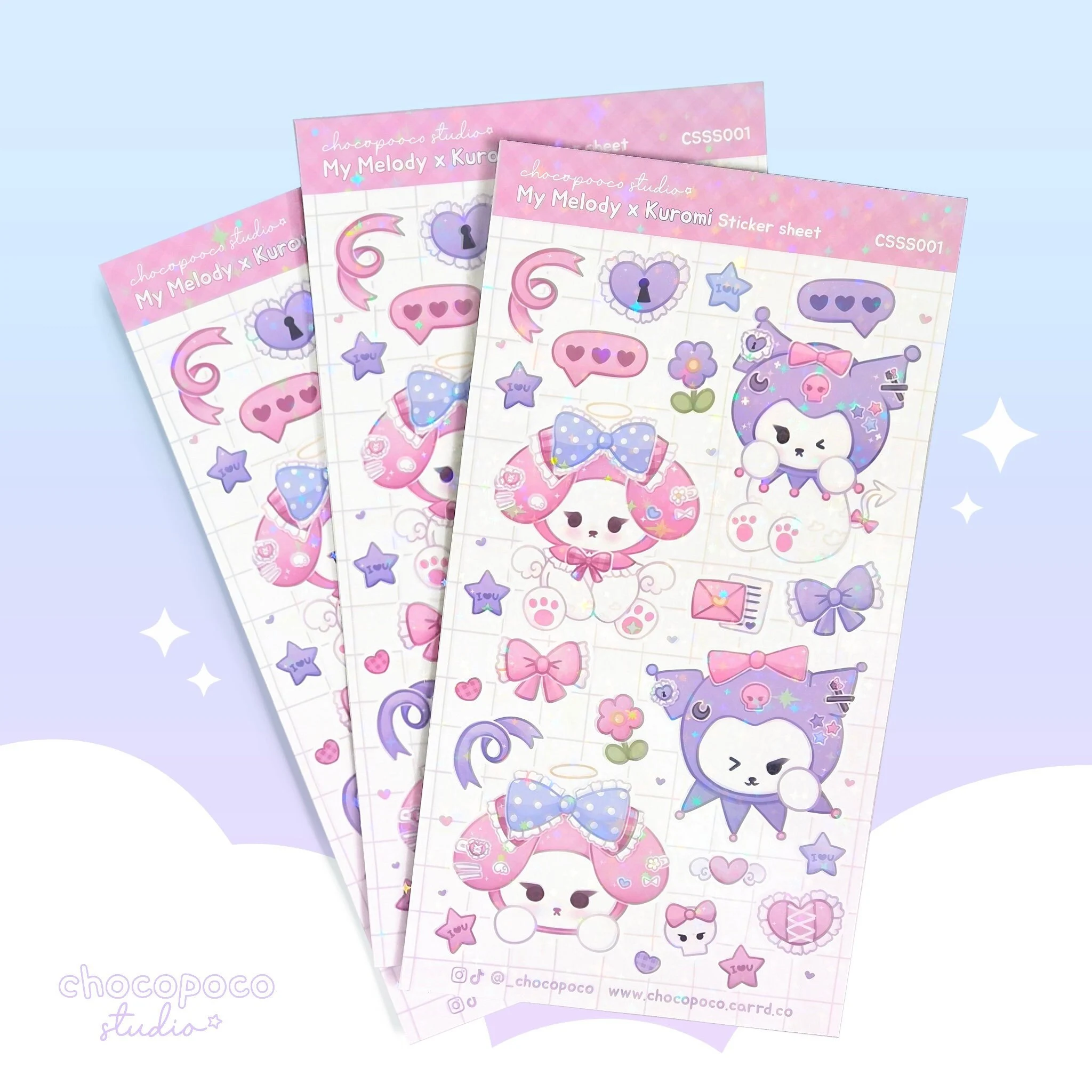 Sticker Sheet - Kawaii Bunnies, holographic sparkle, polco pastel stickers, cute stationery