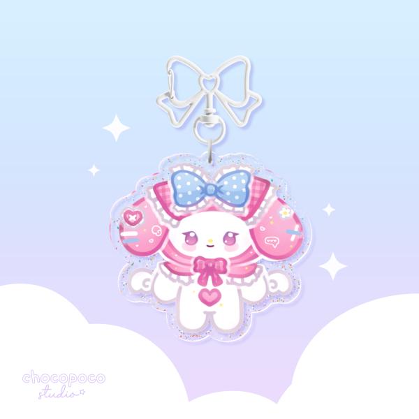 Glitter Acrylic Keychain - Kawaii puppy, pastel pink