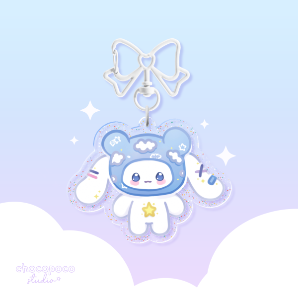 Glitter Acrylic Keychain - Kawaii puppy, pastel blue