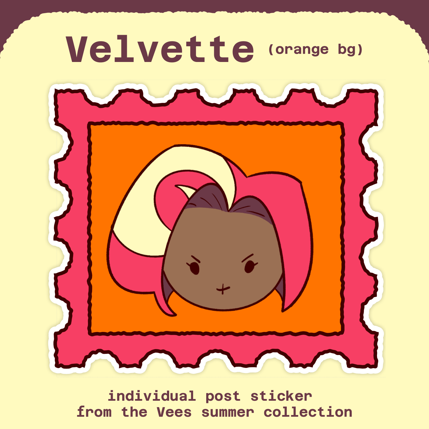 Velvette (orange bg) - Vees Summer Post Sticker