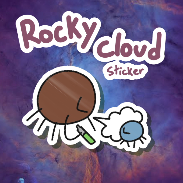 Rocky blowing vape on a pebble sticker