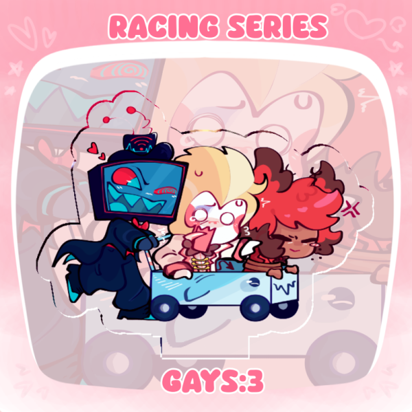 Hazbin Hotel Vox, Lucifer & Alastor Racing Series! Clear Acrylic Standee