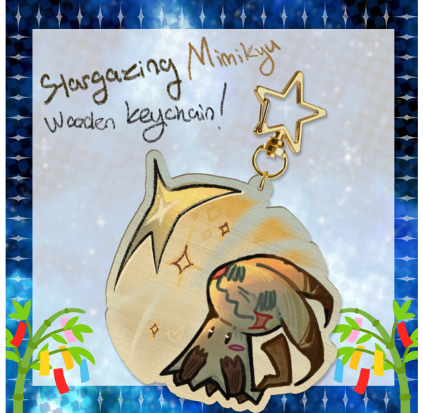 Stargazing Mimikyu — Wood Keychain