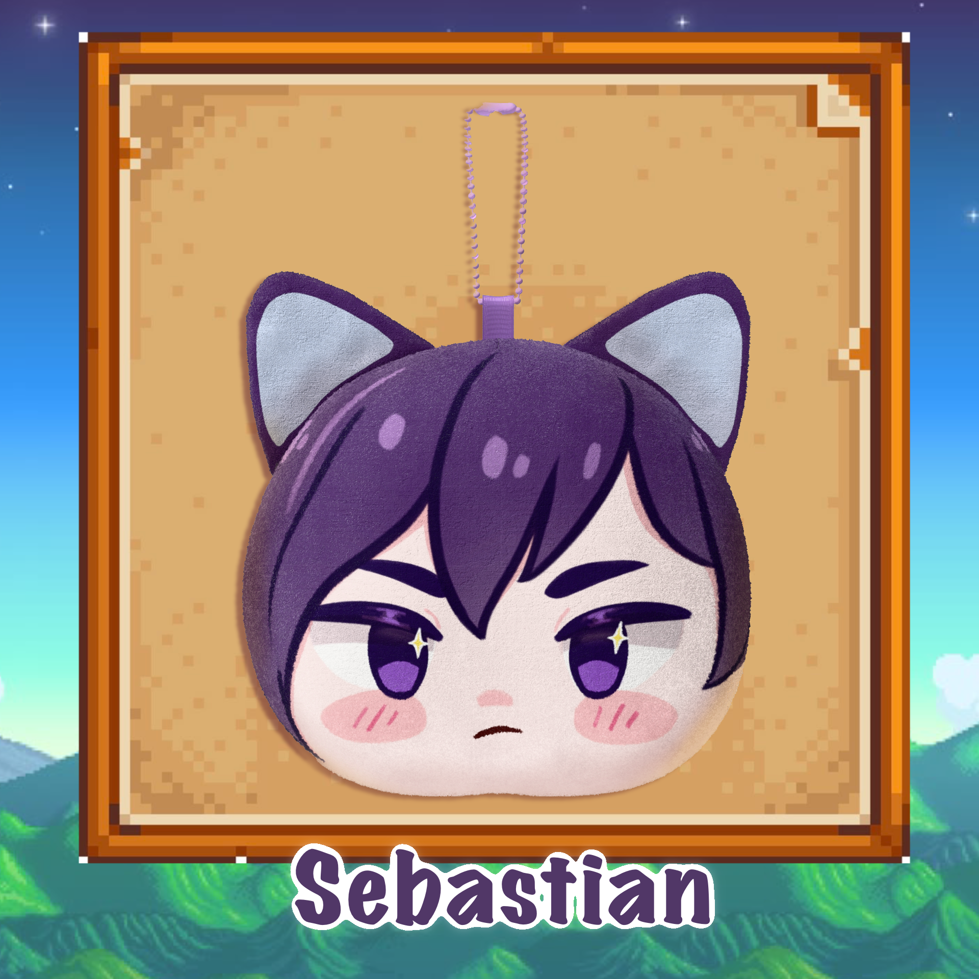 Stardew valley Sebastian Mochi Face Plush Keychain