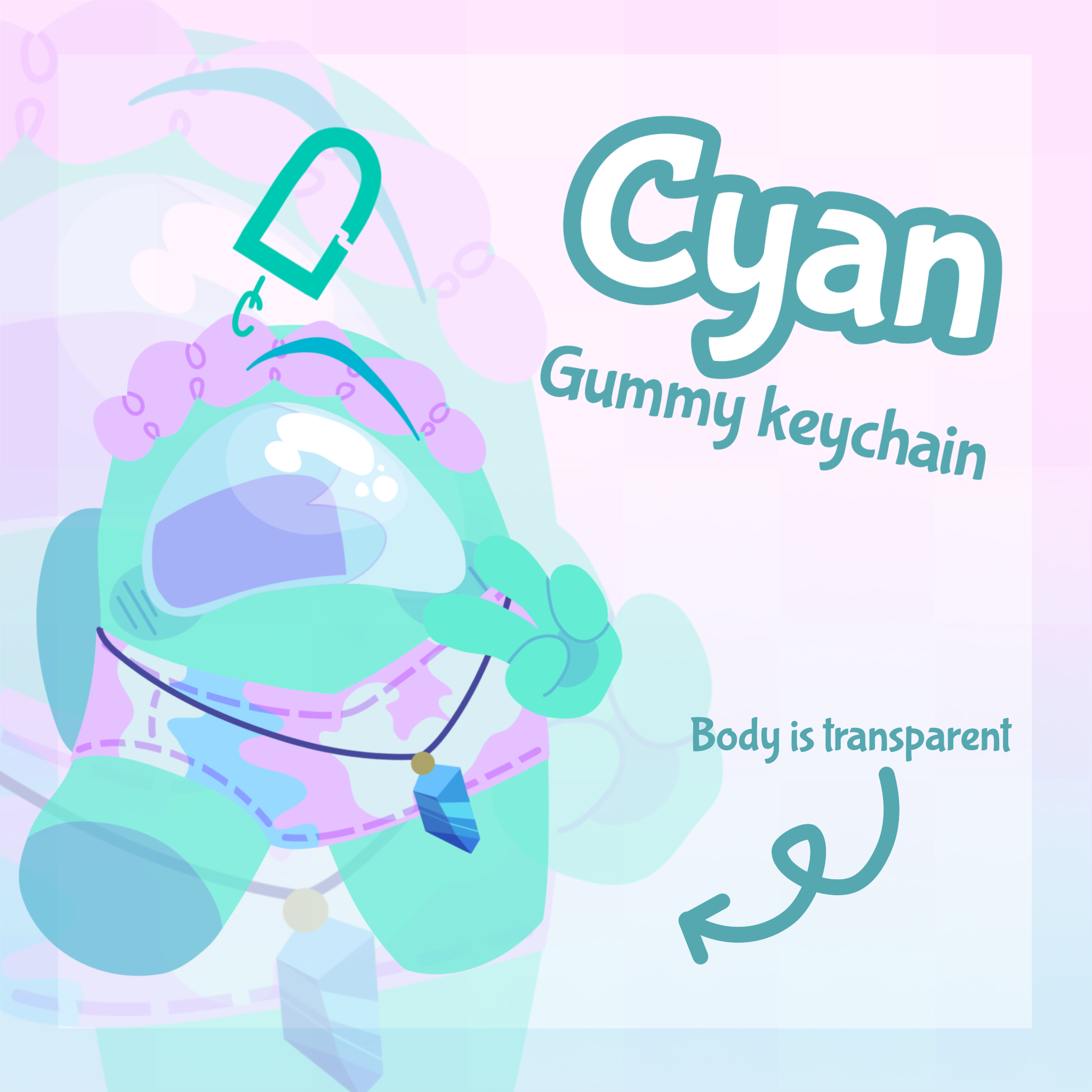 Cyan Gummy Among Us Show Clear Acrylic Keychain