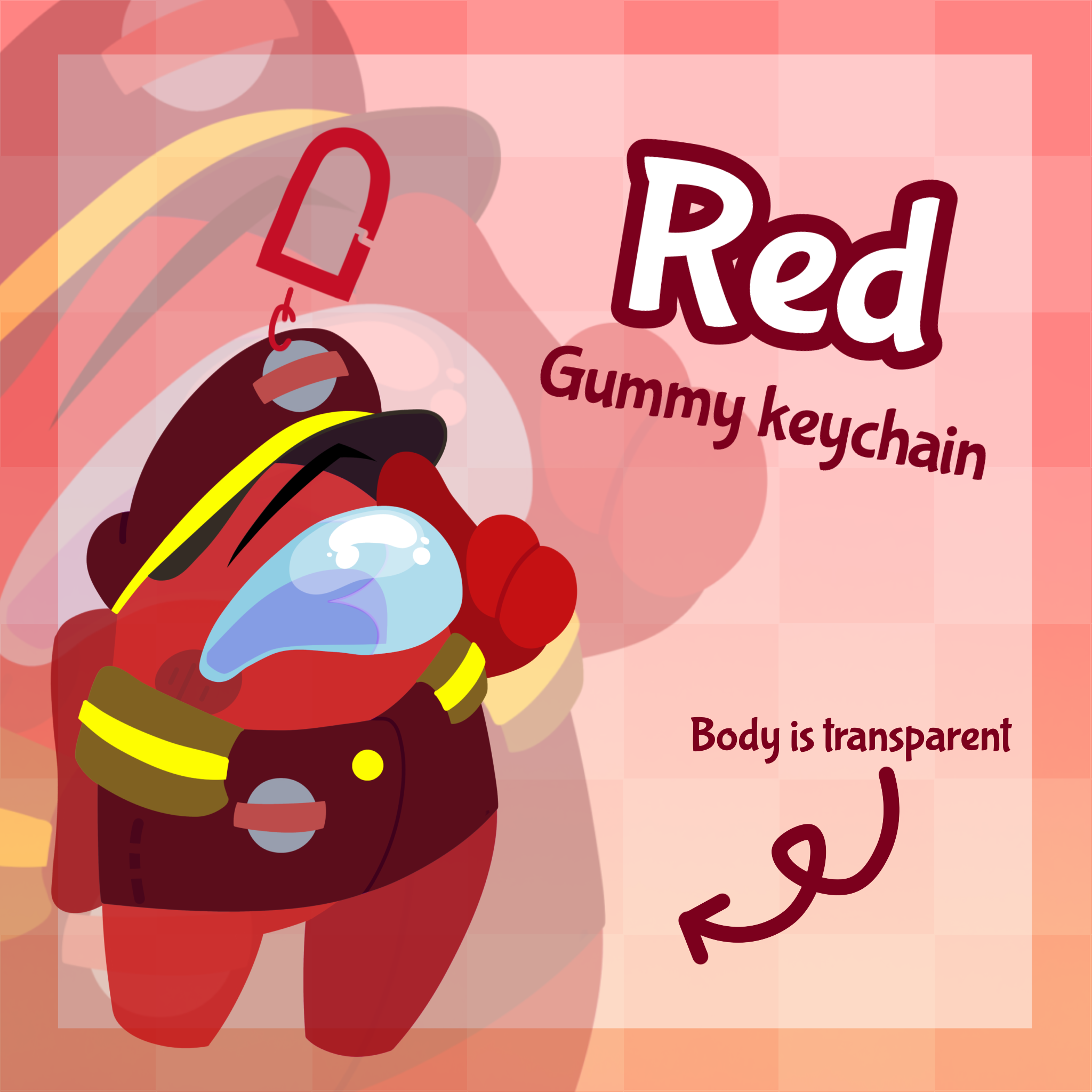 Red Gummy Among Us Show Clear Acrylic Keychain