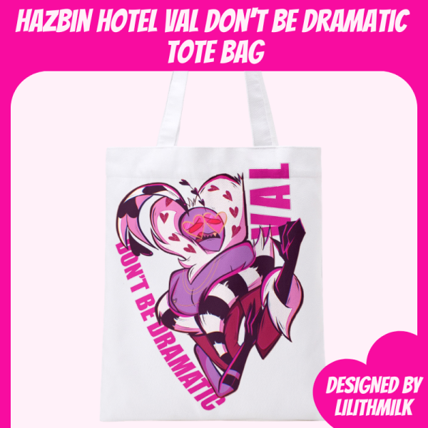 Hazbin Hotel Valentino Don't Be Dramatic Full-print Canvas Tote Bag - 15.3″x13.4″ (39x34cm)