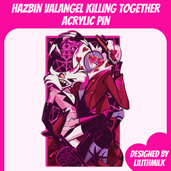 Hazbin Hotel Angel Dust Valentino ValAngel Slaying Together Acrylic Pin
