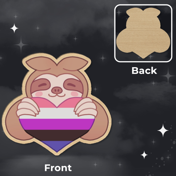 Slof the Sloth Wood Pin | Genderfluid Pride