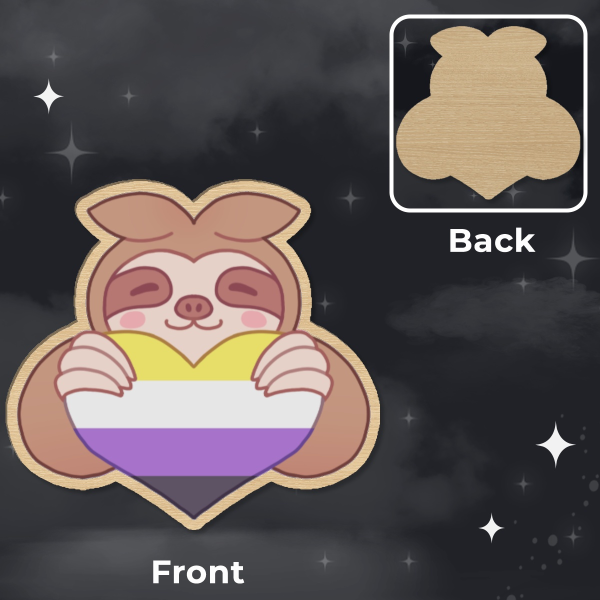 Slof the Sloth Wood Pin | Non-binary Pride