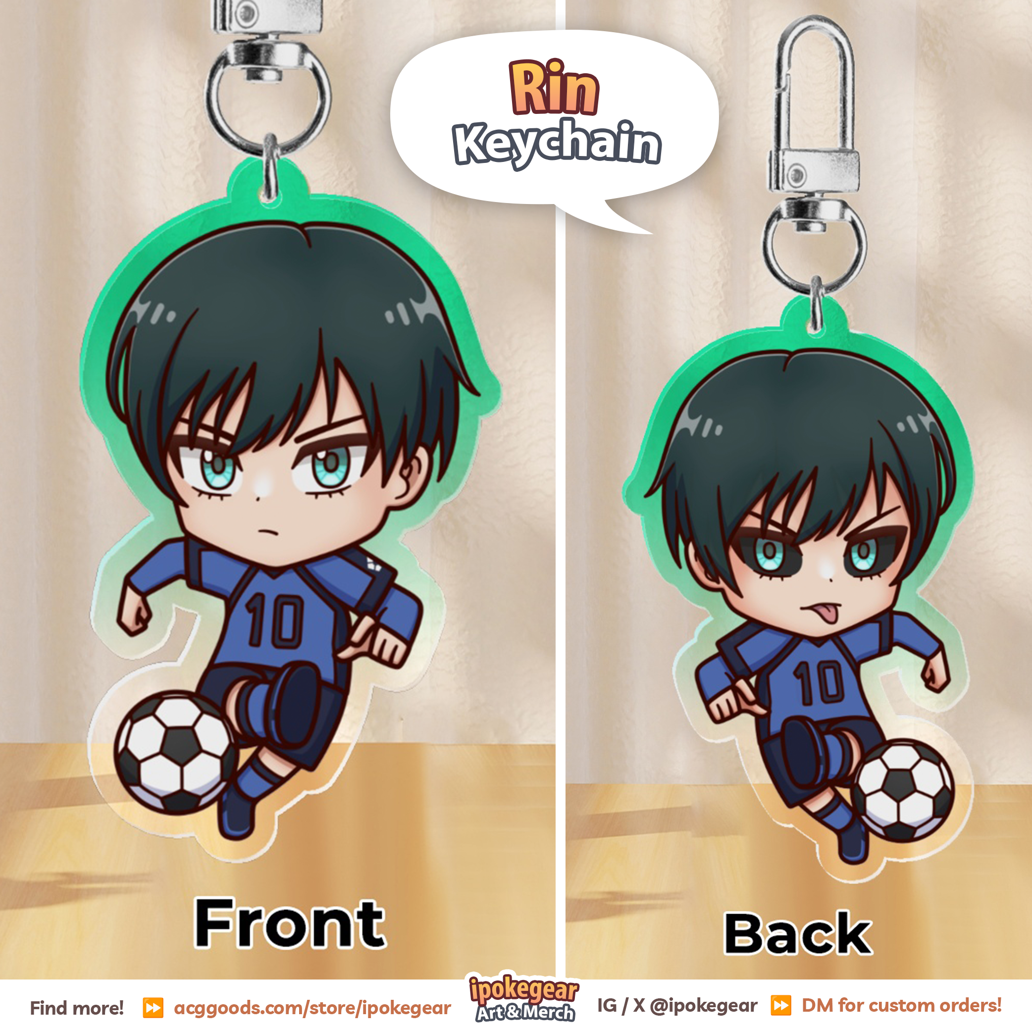 Rin Keychain (2-Sided) Blue Lock