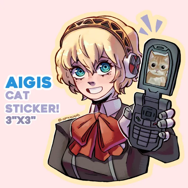 Persona | Aigis Phone Cat Die Cut Sticker