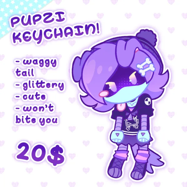 Tail-wagging Glittery Puppy Uzi Acrylic Keychain!