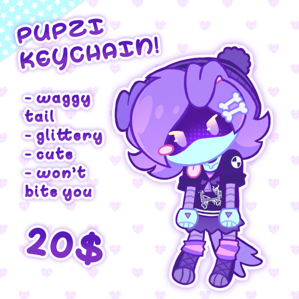 Tail-wagging Glittery Puppy Uzi Acrylic Keychain!