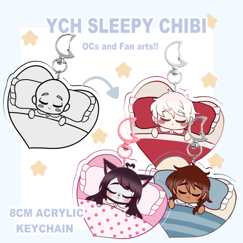 YCH || Sleepy chibi keychains - 8cm acrtylic double sided