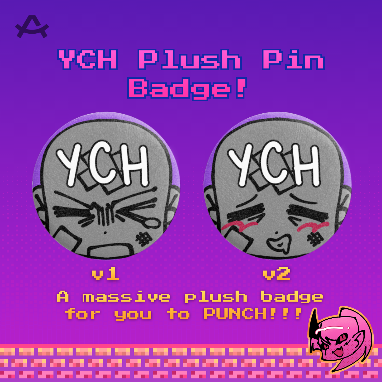 YCH Punchable Plush Pin Badge!