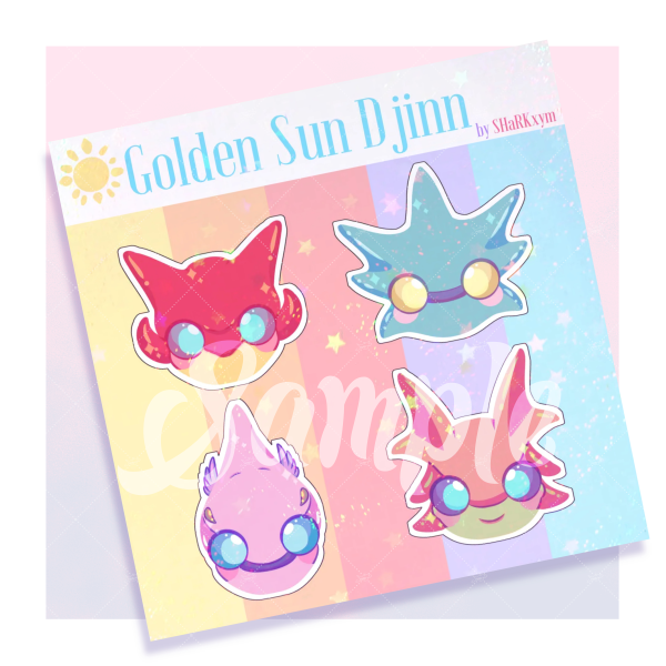 Golden Sun pastel djinn stickers