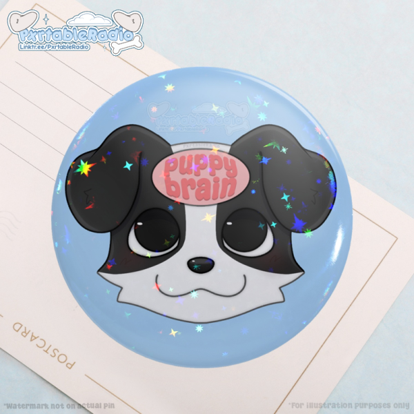 Large Puppy Brain Badge | Border Collie Pin w/ Holo Stars