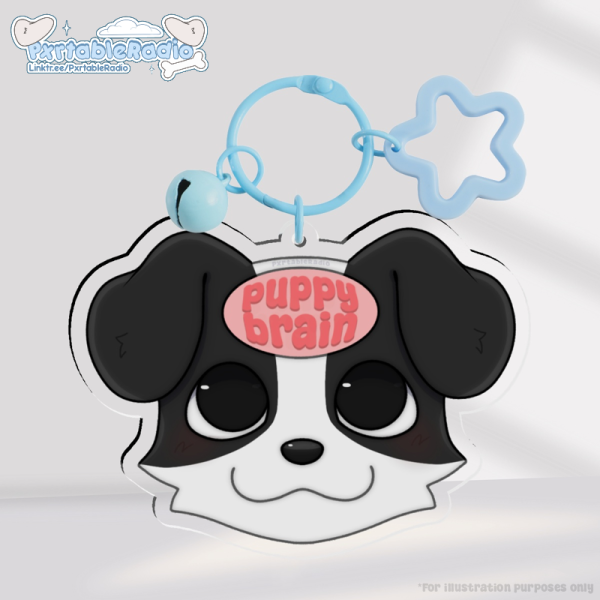 Puppy Brain Acrylic Keychain | Border Collie w/ Blue Star & Bell