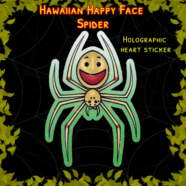 Hawaiian Happy Face Spider holographic heart sticker